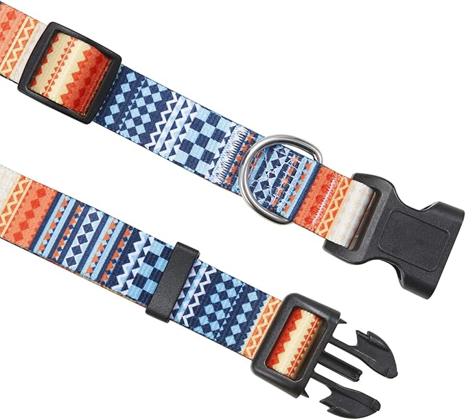 Dog Collar with Bohemia Floral Tribal Geometric Patterns - Soft Ethnic Style Collar Adjustable for Small Medium Large Dogs（Bohemian Orange,L）