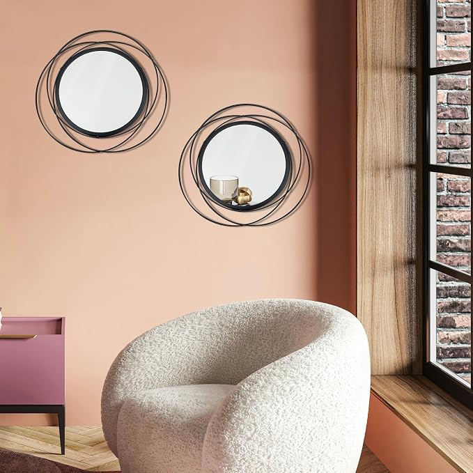 2 Set. Circle Mirrors for Wall Decor for Living Room Bedroom Bathroom Entryway