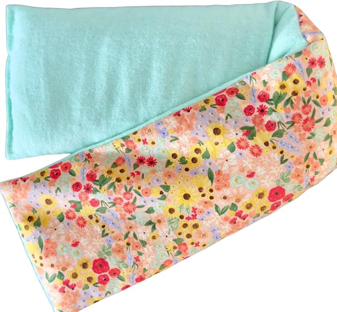 Microwave Heating Pad for Neck and Shoulders, Heated Wrap, Hot and Cold Pack, Flax Seed, Scented or Unscented, Reusable Moist Heat Therapy, Microwavable Bean Bag, 5" x 23" (Pink Floral, Peppermint)