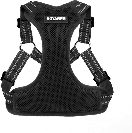 Best Pet Supplies Voyager Adjustable Step-in Flex Breathable Mesh Dog Harness for Small Medium Large Dogs (Black), S