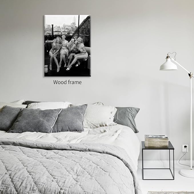 Retro Black And White Woman Framed Wall Art Fashion Rooftop Party Posters