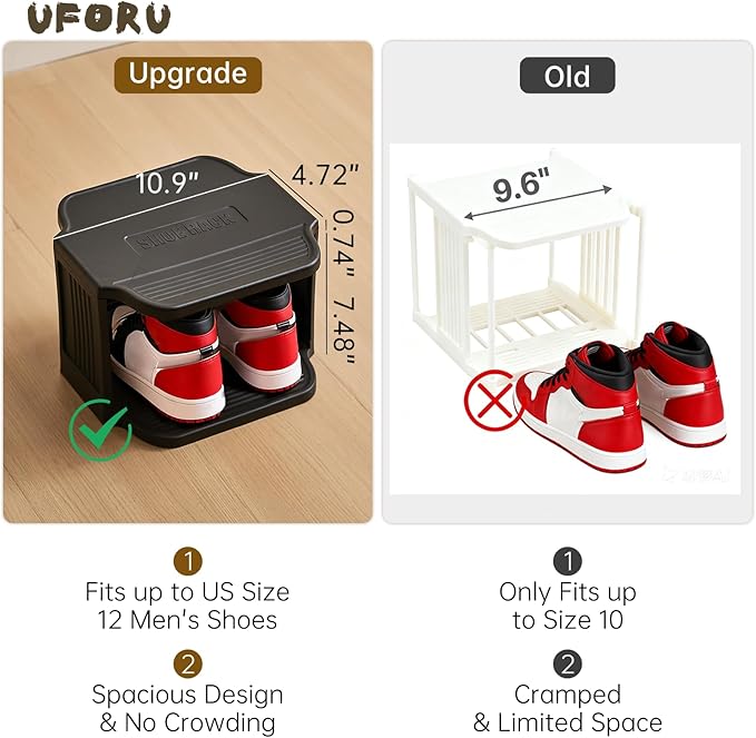UFORU Vertical Shoe Rack, 6-Tier Plastic Stackable Storage Shelf for Small Closets and Narrow Spaces, Compact Free Standing Shoe Racks for Entryway Bedroom Dormitory