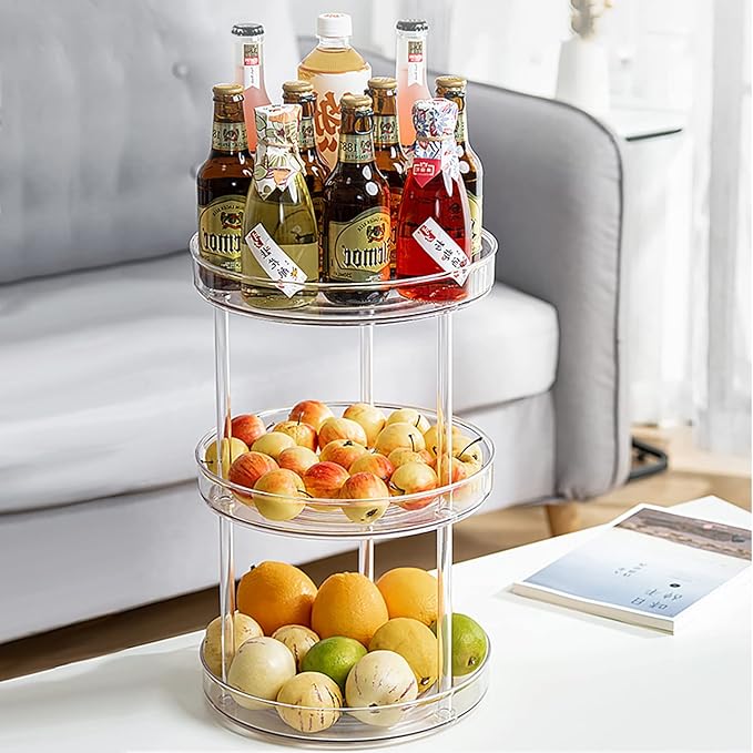 URALFA 3 Tier Bathroom Lazy Susan Organizer, 9 Inch Clear Rotating Makeup Organizer for Vanity, High-Capacity Acrylic Skincare Organizers 360 Rotating Tray for Countertop, Pantry, Kitchen, Cupboard