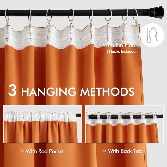 MIULEE Orange Back Tab Blackout Curtains 108 Inch Long 2 Panels Set