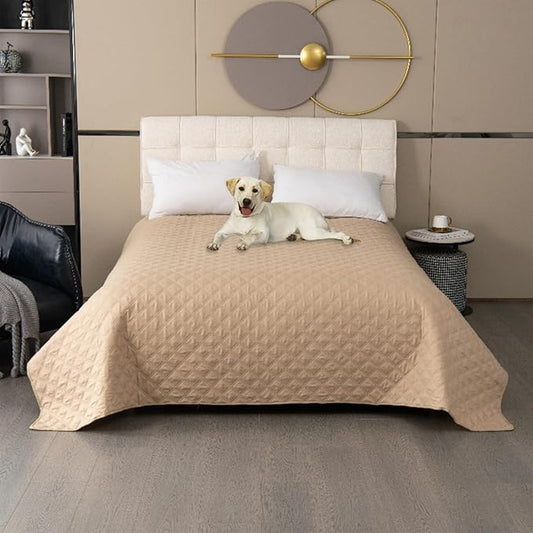 GIBZ Waterproof Dog Bed Cover Anti Slip Pet Furniture Protector Blanket Washable Thick Quilted Mat, Khaki, 218x208cm