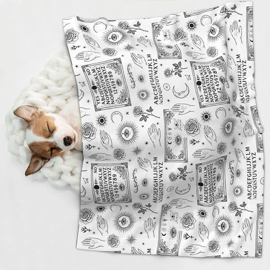 Double Sided Plush Pet Blanket with Cozy Dot Texture and Smooth Reverse, Spirit Board with Skull Occultism Set, Reversible Throw for Dogs Cats on Couches Beds Crates