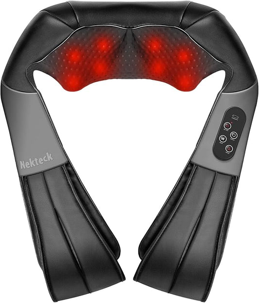 Nekteck Cordless Shiatsu Neck and Back Massager with Soothing Heat, Electric Deep Tissue 3D Kneading Massage Pillow for Shoulder, Leg, Body Muscle Pain Relief, Home, Office, and Car Use