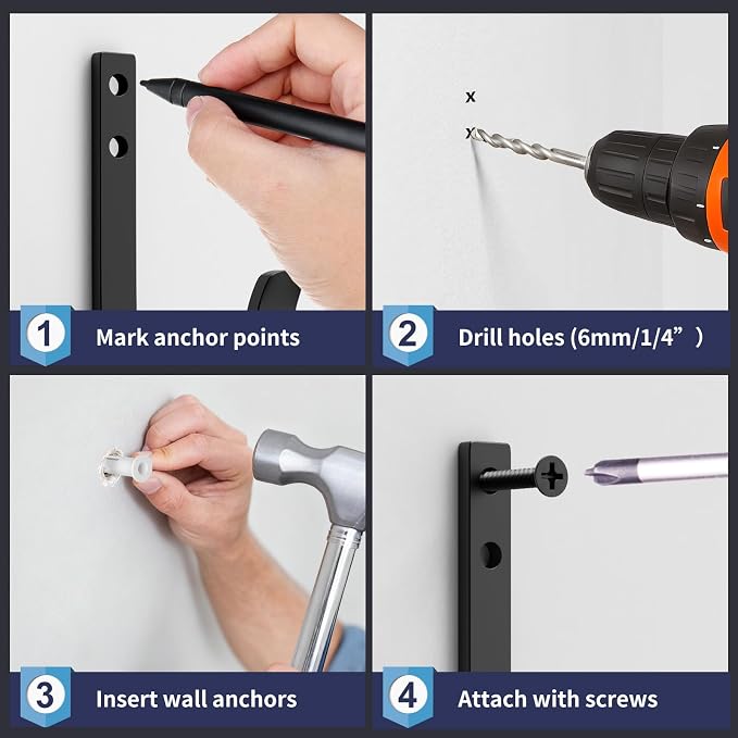 Wall Hooks 8 Pack, 22LB Load-Bearing Black Metal Heavy Duty Hooks