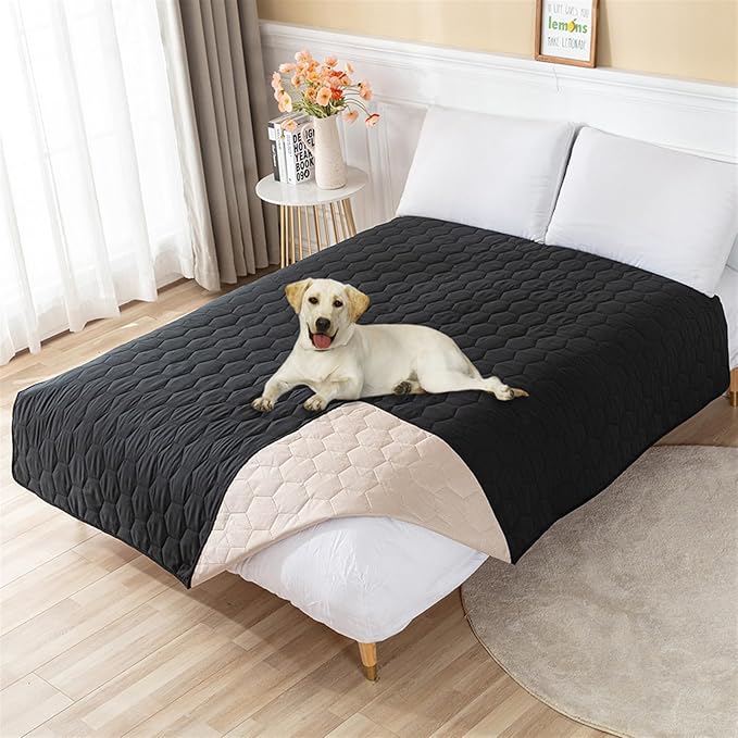 GIBZ Waterproof Dog Bed Cover Anti Slip Pet Furniture Protector Washable Blanket Large Soft Quilted Mat, Black, 100x127cm
