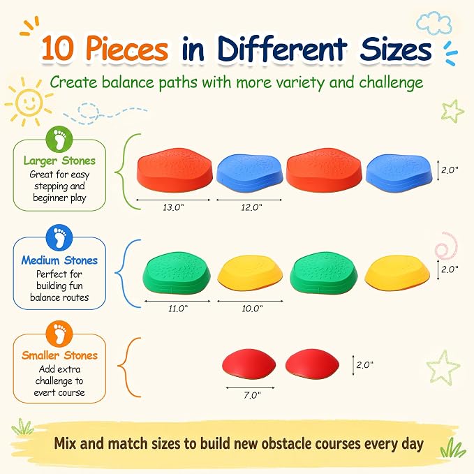 Balance stepping stones for kids 10pc, non-slip toddlers sensory toys outdoor or indoor play, promoting motor skills and confidence,Coordination Toys for children age 3 4 5 6 7+
