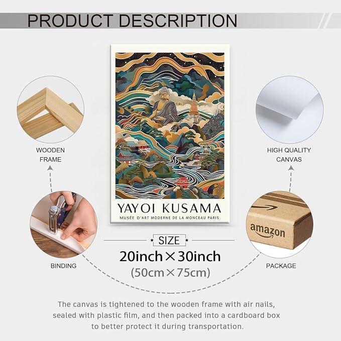 Yayoi Kusama Framed Wall Art Vintage Japanese Poster 20X30 in Abstract Buddha