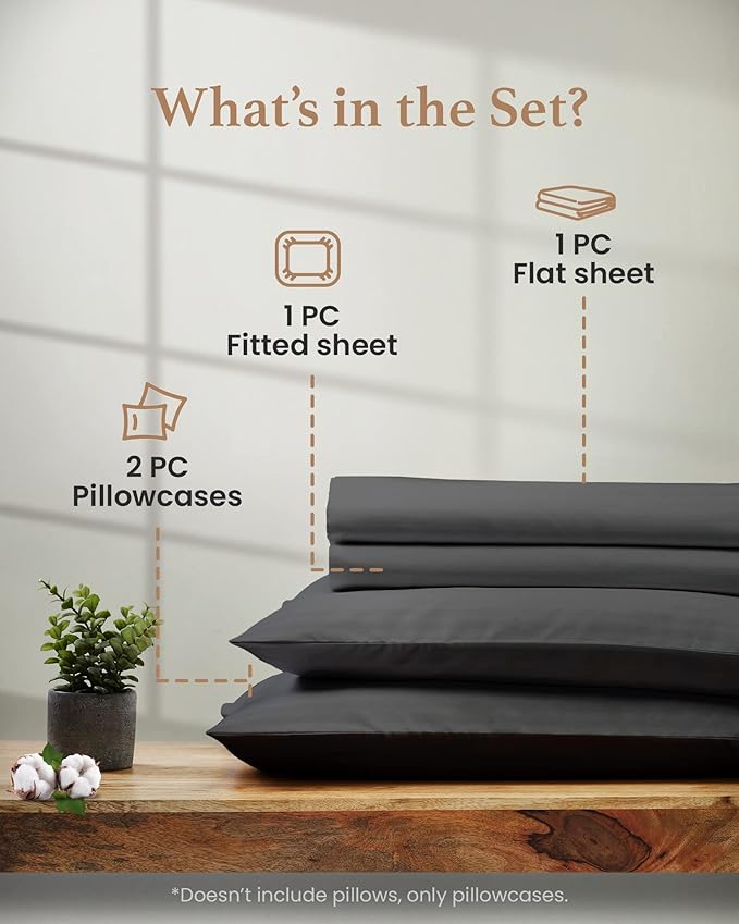 Good Sleep Bedding Luxury Sateen Weave 100% Egyptian Cotton Sheets - 4Pc Full Size Bed Sheet Set, 1000 TC, 16" Deep Pocket, Dark Gray