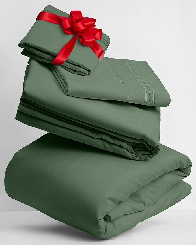 Mellanni Twin XL Sheets Set - 3 PC Iconic Collection Bedding - Hotel Luxury, Extra Soft, Cooling Bed Sheets - Wrinkle, Fade, Stain Resistant (Twin Extra Long, Sage)