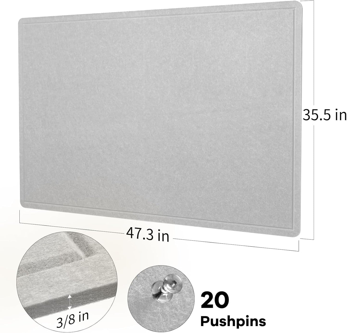 Large Bulletin Board - 48 x 36 Inches, Decorative Felt Pin Board for Wall - 4' x 3' Foldable Photo Display Board with Self-Adhesive Tape, Includes 20 Push Pins - Light Gray