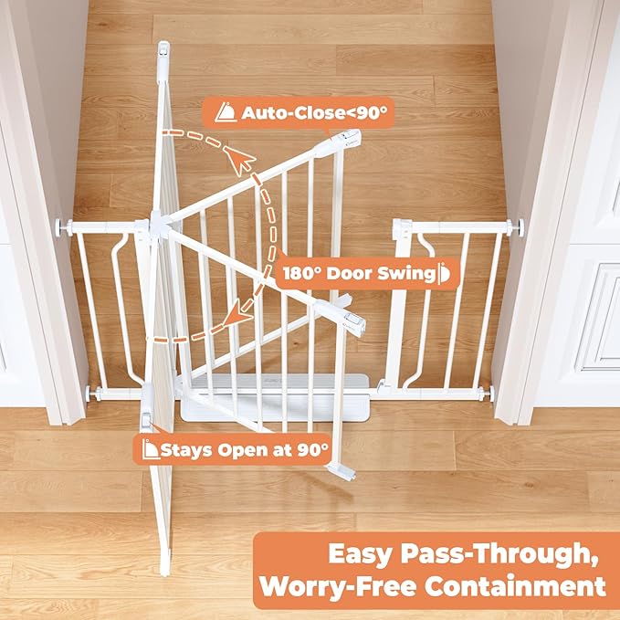 34" Extra Tall Baby Gate for Stairs, Auto Close Stroller Friendly Dog Gate Indoor for Doorways, Pressure Mounted 29"-40" Wide Baby Gate, Easy Walk Through Gate for Children & Pets, White