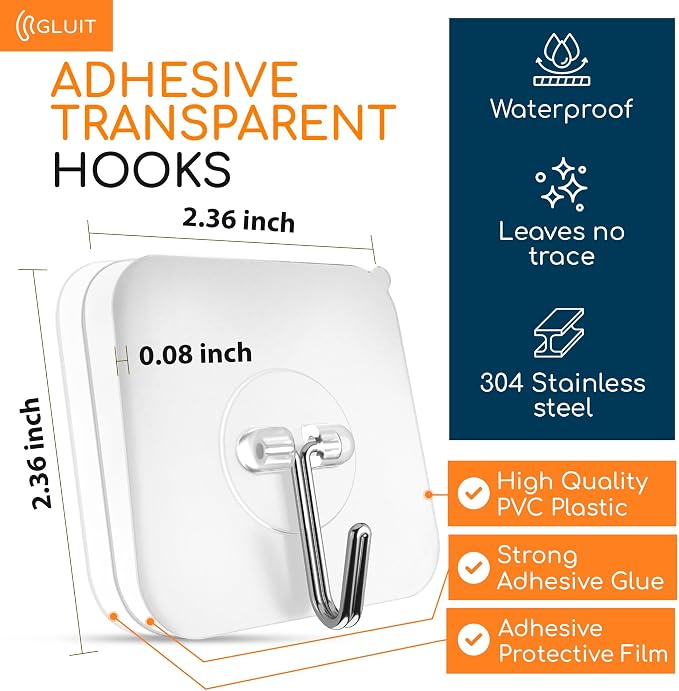 GLUIT Adhesive Wall Hooks for Hanging Heavy Duty 22 lbs Hooks for Walls No Drill