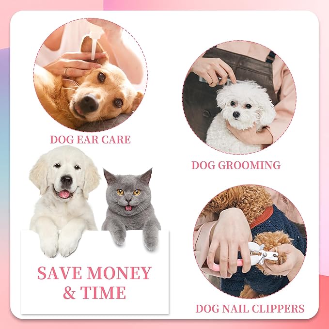 PatiencET Dog Grooming Hammock, Pet Grooming Hammock for Cats & Dogs with Security Strap, Dog Sling for Nail Trimming with Nail Clippers/Trimmer, Nail File, Pet Comb(Pink S)