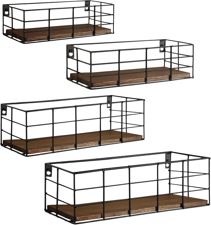 Fixwal Wall Shelves, 4 Sets of Hanging Floating Shelves, Wall Mounted Shelves for Storage, Hanging Storage Shelf for Bathroom, Living Room, Bedroom, Kitchen (Paulownia)