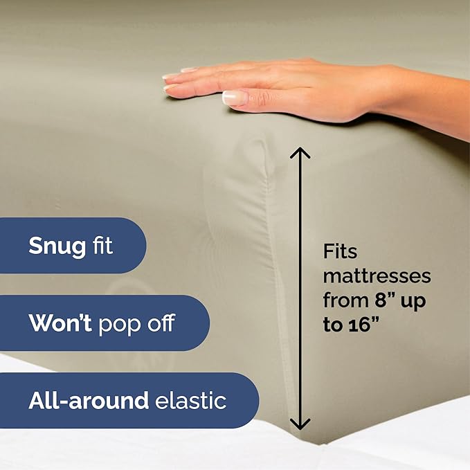 Cal King Size 4 Piece Sheet Set - Extra Soft, Breathable & Cooling Sheets - Hotel Luxury Durable Bed Sheets for Women & Men - Deep Pockets, Easy-Fit & Wrinkle-Free Sheets - Taupe Oeko-Tex Bed Sheets