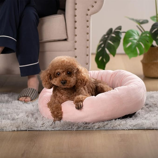 KASENTEX Round Dog Bed for Small Dogs and Puppies - Donut-Shaped, Anti-Slip, Machine Washable Cat Bed (Pink, 20x20 Inches)