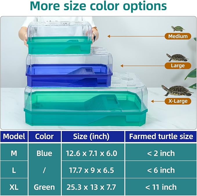 Turtle cage Tortoise Terrarium with Pump＆Filter with Shower Function Easy to Change Water and Clean Water for Turtle Horned Frog Hermit Crab Green, XL