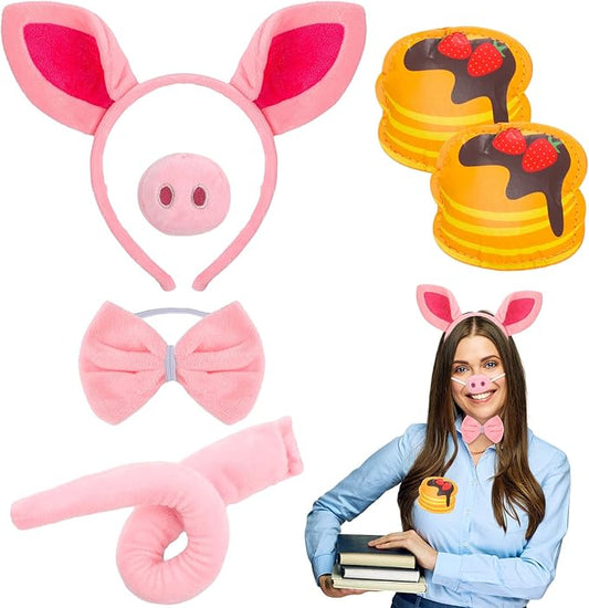 Book Character Costumes Set Reading Themed Ears Headband Tail, Brooch Animal Dress up for Adult Halloween Accessory