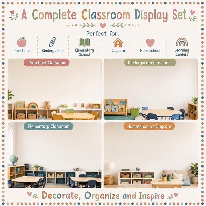 Classroom Jobs & Classroom Rules Poster Set, 4 Classroom Posters Elementary with Birthday Chart & Welcome Poster, Preschool Posters Laminated Style, Classroom Decor for Kindergarten Teacher