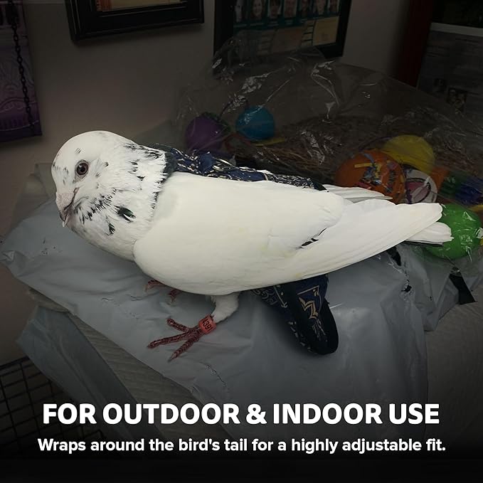 Bird Diaper, Wrap Around, for Larger Pigeons, Small Breed Hens and Roosters, Leak-Proof Design, Comfortable Fleece Strap Bird Harness with Sewn-in Liner & Secure Hook and Loop Closure - XS, Gray