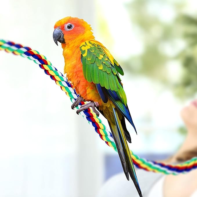 Weewooday 2 Pcs Bird Rope Perches Climbing Rope Bird Cage Accessories for Parrots, Parakeets, Cockatiels, Conures(31.5 Inch)