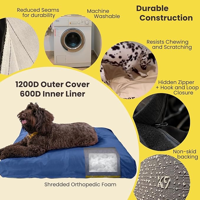K9 Ballistics Tough Rectangle Pillow Dog Bed - Removable Cover, Washable, Durable & Water Resistant Dog Bed - Small, Titanium Premium Finish