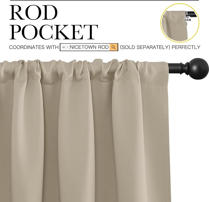 NICETOWN 2 Panels Blackout Curtains, Rod Pocket Thermal Insulated Drapess