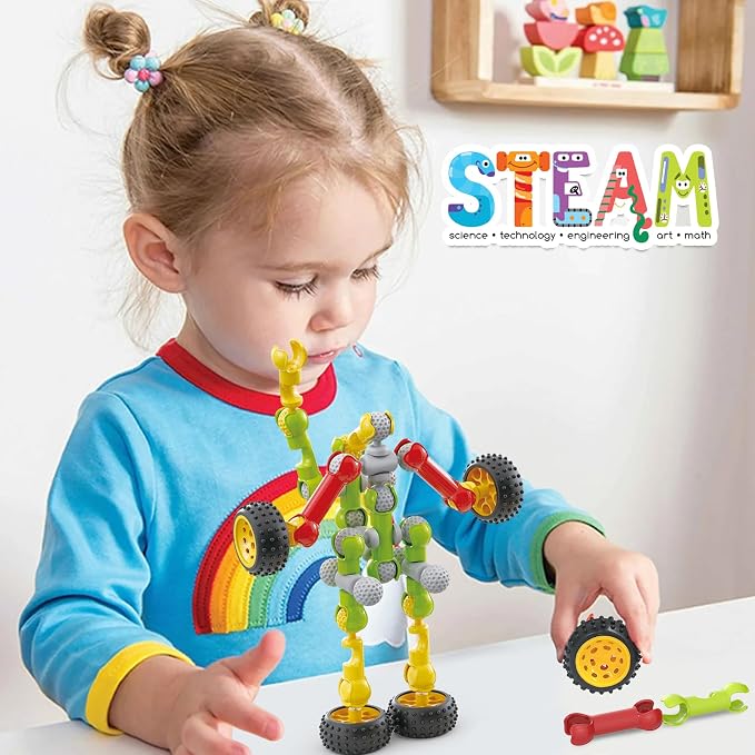 Huaker STEM Building Toys for 3 4 5 6 7 8 Year Old Boys Girls Birthday Gift | 180 Pcs STEM Activity Kit & Toy for Kids Ages 3-8 with Portable Storage Box, Perfect for Preschool, Homeschool, and Classroom