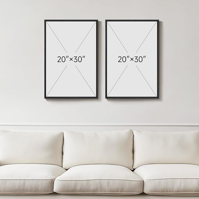 Framed Neutral Abstract Wall Art, 2 Piece Large Modern Black Beige Brown Canvas