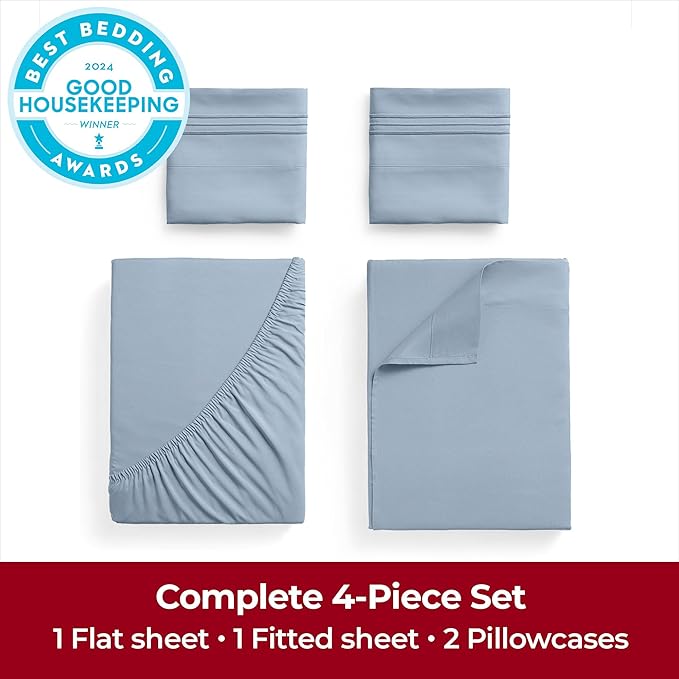 Mellanni Extra Deep Queen Sheets - 4 PC Iconic Collection Bedding - Hotel Luxury, Ultra Soft, Cooling Bed Sheets - Wrinkle, Fade, Stain Resistant (Queen, Blue Hydrangea)