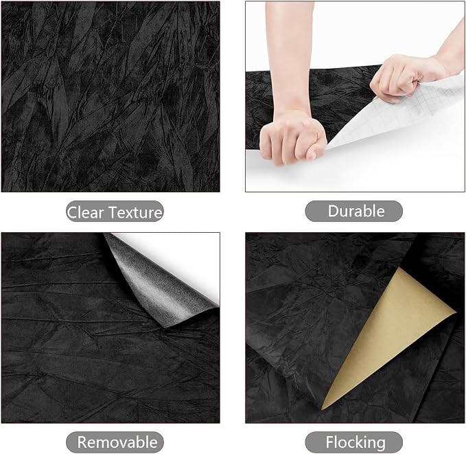 YENHOME 30"X393" Black Peel and Stick Wallpaper Vintage Velvet Wallpaper