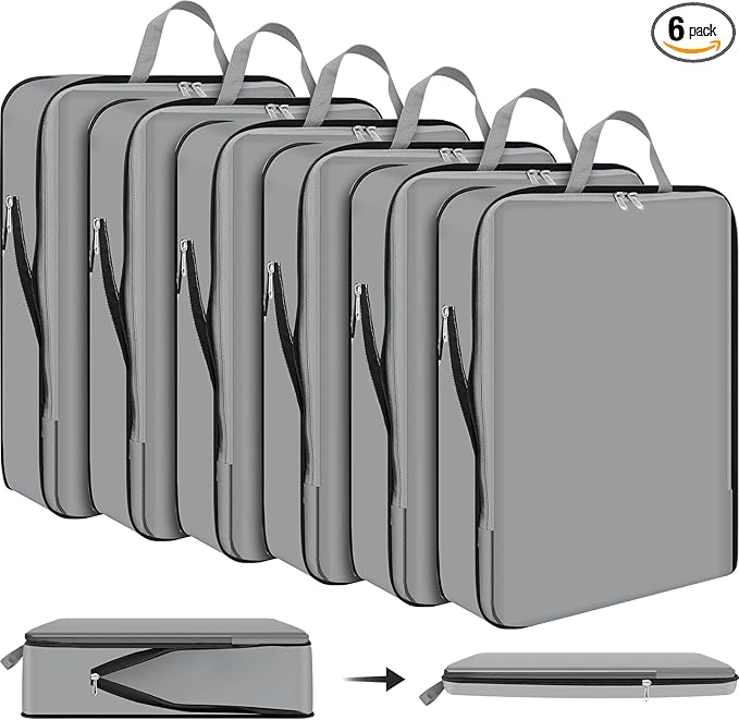 Hosuly 6 Pcs 17.3 x 12.6'' Compression Packing Cube Bag Extra Large Travel Expandable Space Saving Organizers XL for Luggage Storage(Dark Gray)