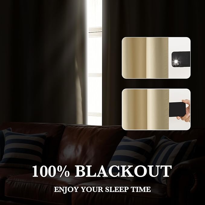 RYB HOME Bedroom Blackout Curtains 63 inches Long, 100% Blackout Thermal
