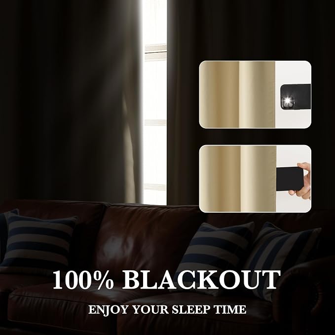 RYB HOME Bedroom Blackout Curtains 80 inches Long, 100% Blackout Thermal