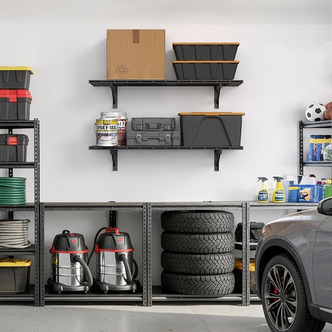 Jusgym 2 Pack Heavy Duty Garage Wall Shelving Set, Wall Mounted Garage Shelves