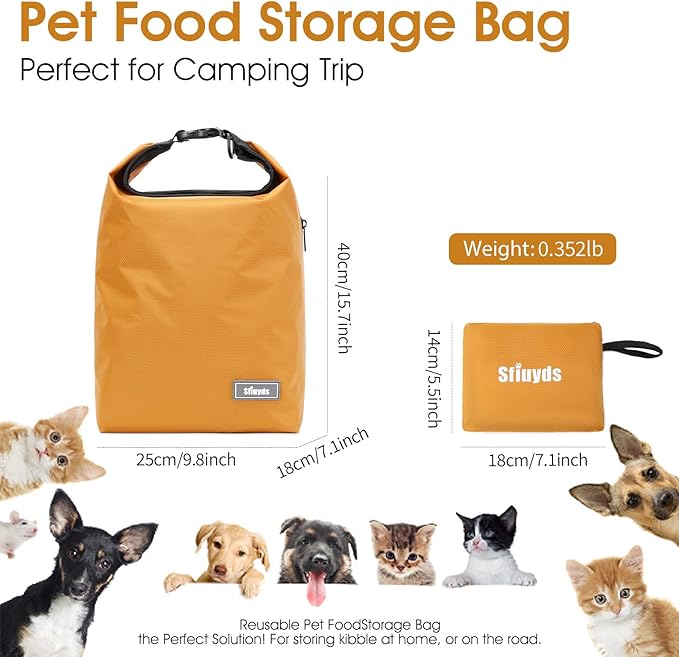 Dog Food Travel Bag w/2PCS Collapsible Dog Travel Bowls,dog food storage container 20 lb(Yellow, Large)