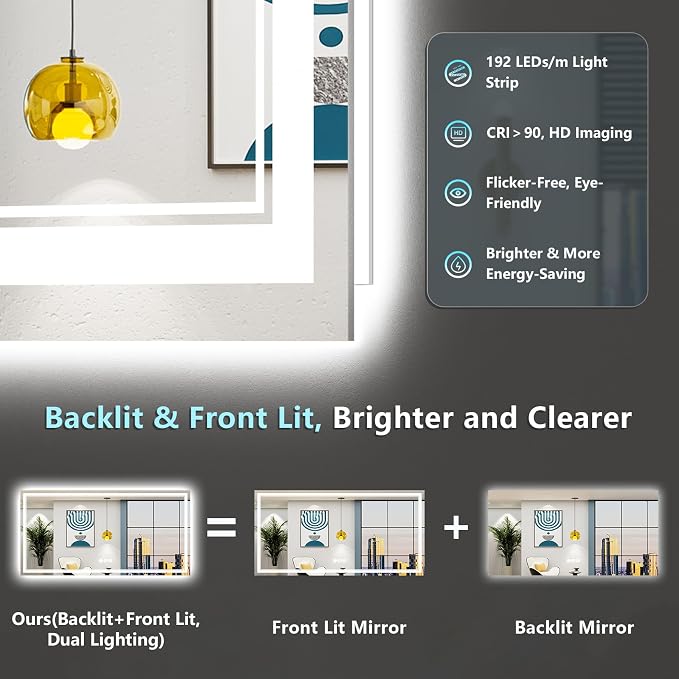 77x36 LED Bathroom Mirror with Lights, Backlit and Front Lit Anti-Fog Lighted