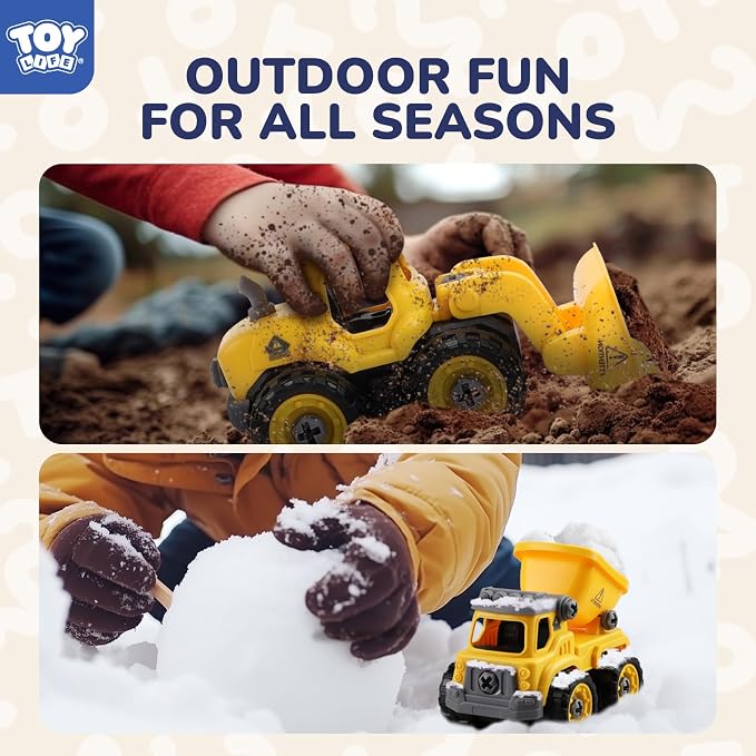 TOY Life Constructions Toys Vehicles Trucks Take Apart Toys Sandbox Toys Trucks Set Excavators Building Car Toys with Drills - Best Gifts Truck Toys for Boys Kids Toddlers 3 4 5 6 7 8 Years Old
