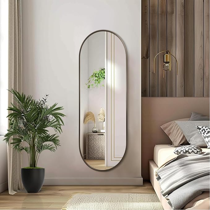 Oval Bathroom Full Length Mirror, Large 48x16'' Pill Shaped Oblong Vanity Wall