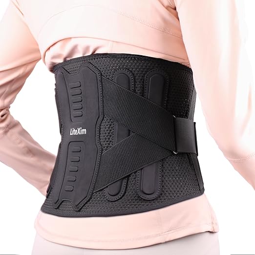 Pro Back Brace for Men Women Lower Back Pain Relief with Rigid Bionic Support & Massager Pad, Air Mesh Lumbar Belt for Sciatica, Hernia Disc, Scoliosis, Adjustable Brace for Spinal (Black, Small(Belly: 27"-33"))