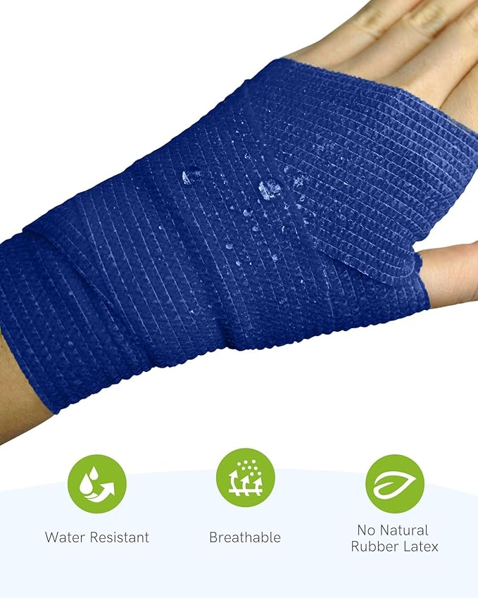 FriCARE Self Adhesive Bandage Wrap, Medical Tape in First Aid Kit, Cohesive Bandages for Wounds Sport Vet, FSA/HSA Eligible, 2 Inches X 5 Yards 6 Rolls, Royal Blue