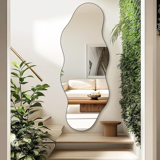 QDSSDECO Full Length Mirror 63"x24" Irregular Wall Mirror Cloud Frameless