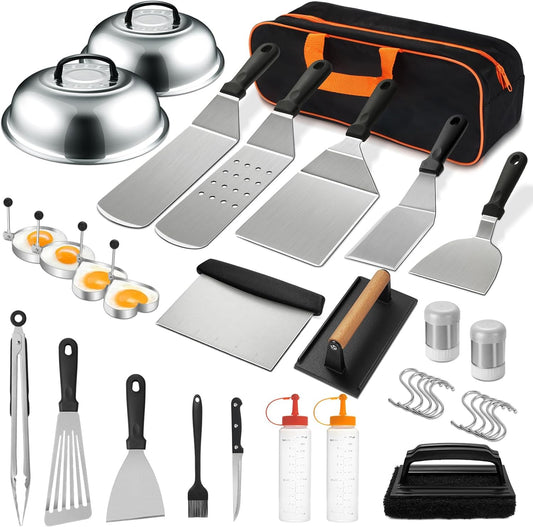 35PCS Griddle Accessories Kit, Flat Top Grill Accessories Set for Blackstone and Camp Chef, Grill Spatula Set with Enlarged Spatulas, Basting Cover, Scraper for Outdoor Barbecue