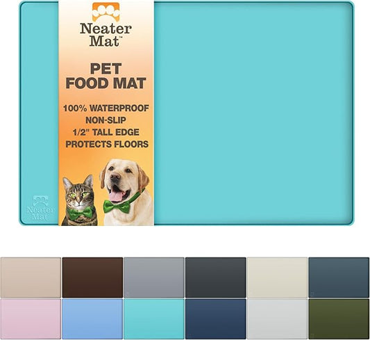 Neater Pet Brands Neater Mat Pet Mats for Food and Water, Cat & Dog Bowl Mat Waterproof Silicone, Feeding Tray, Dog Food Mats for Floors, Placemat w/Raised Edge for Under Bowls, 24” x 16”, Aquamarine