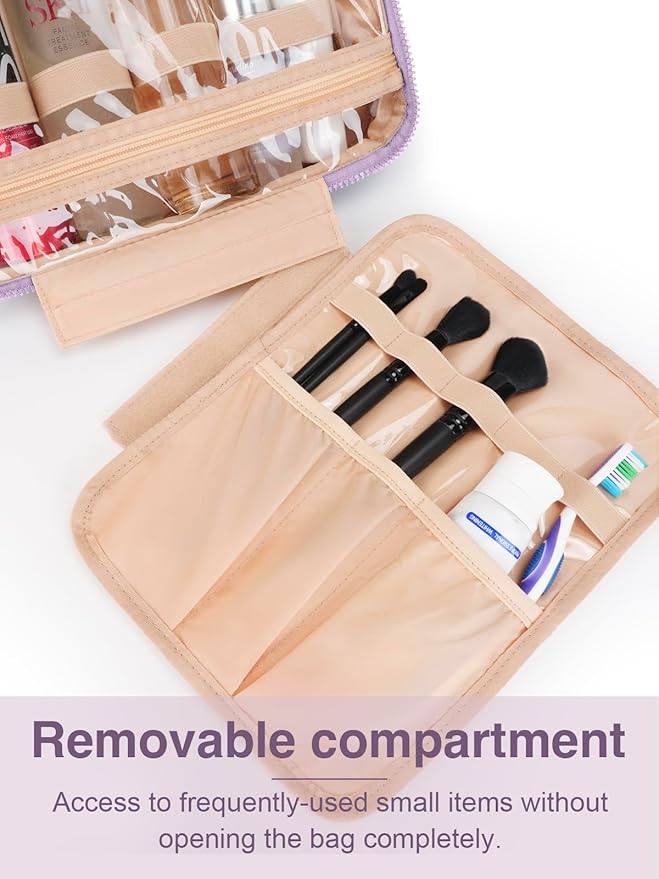 Women's Hanging Toiletry Bag, Waterproof Travel Cosmetic Organizer with Jewelry Storage, Large Capacity Makeup Case for Full-Size Skincare & Bathroom Essentials, Portable Cosmetic kit, Purple
