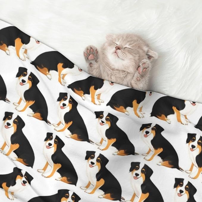 Reversible Pet Blanket for Sofa Protection Pet Comfort, Australian Shepherds Dogs, Double Sided Design with Cozy Nubby Nap Side and Durable Smooth Play Side